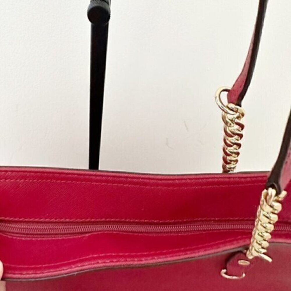 Michael Kors Jet Set Chain East West Top Zip Leather Tote Bag Red - Picture 4 of 12
